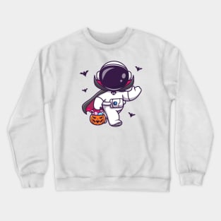 Cute Astronaut Dracula Holding Pumpkin Basket Candy  Cartoon Crewneck Sweatshirt